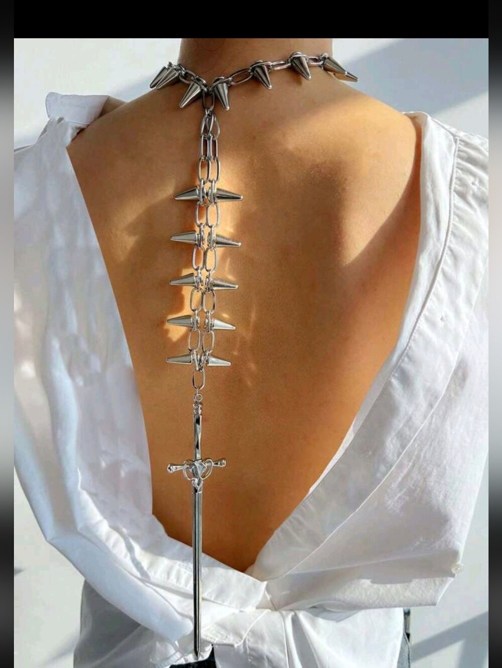 Silver Spine-Back Sword Statement Necklace